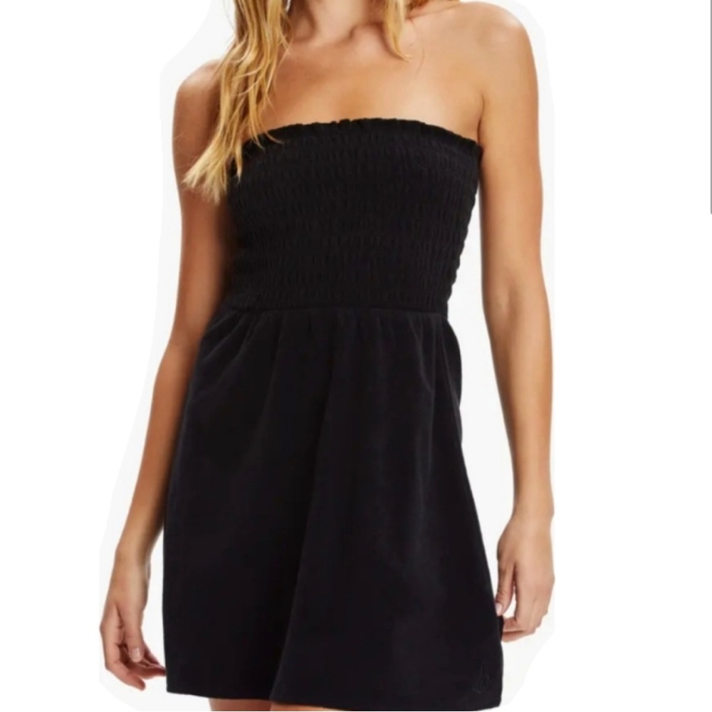 Juicy Couture Black Terry Cloth Smocked Sleeveless Swim Coverup Size Large